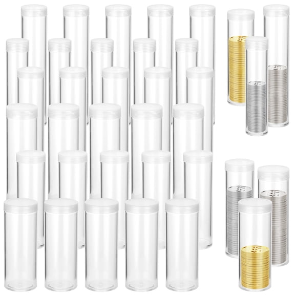 36PCS Plastic Coin Tubes, Clear Coin Storage Tubes with Screw On Lids, 6 Sizes Dustproof Round Coin Holder Container Set for Penny Nickel Dime Quarter Dollar Coin Collection