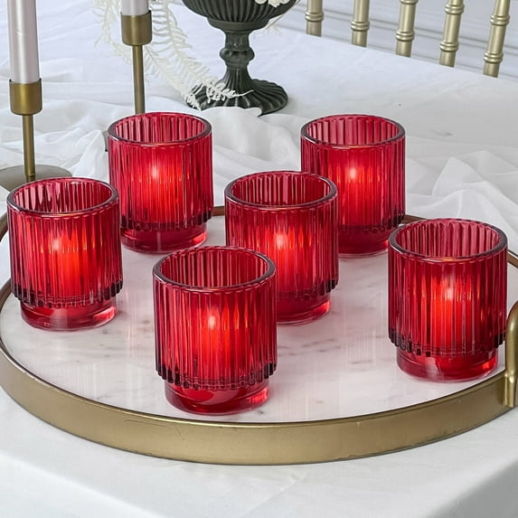 36PCS Red Vintage Ribbed Glass Tealight Votive Candle Holders by Kate Aspen, Fall Decor, Boho Decor, Shelf Decoration | Perfect Hostess Gift or Home Decor