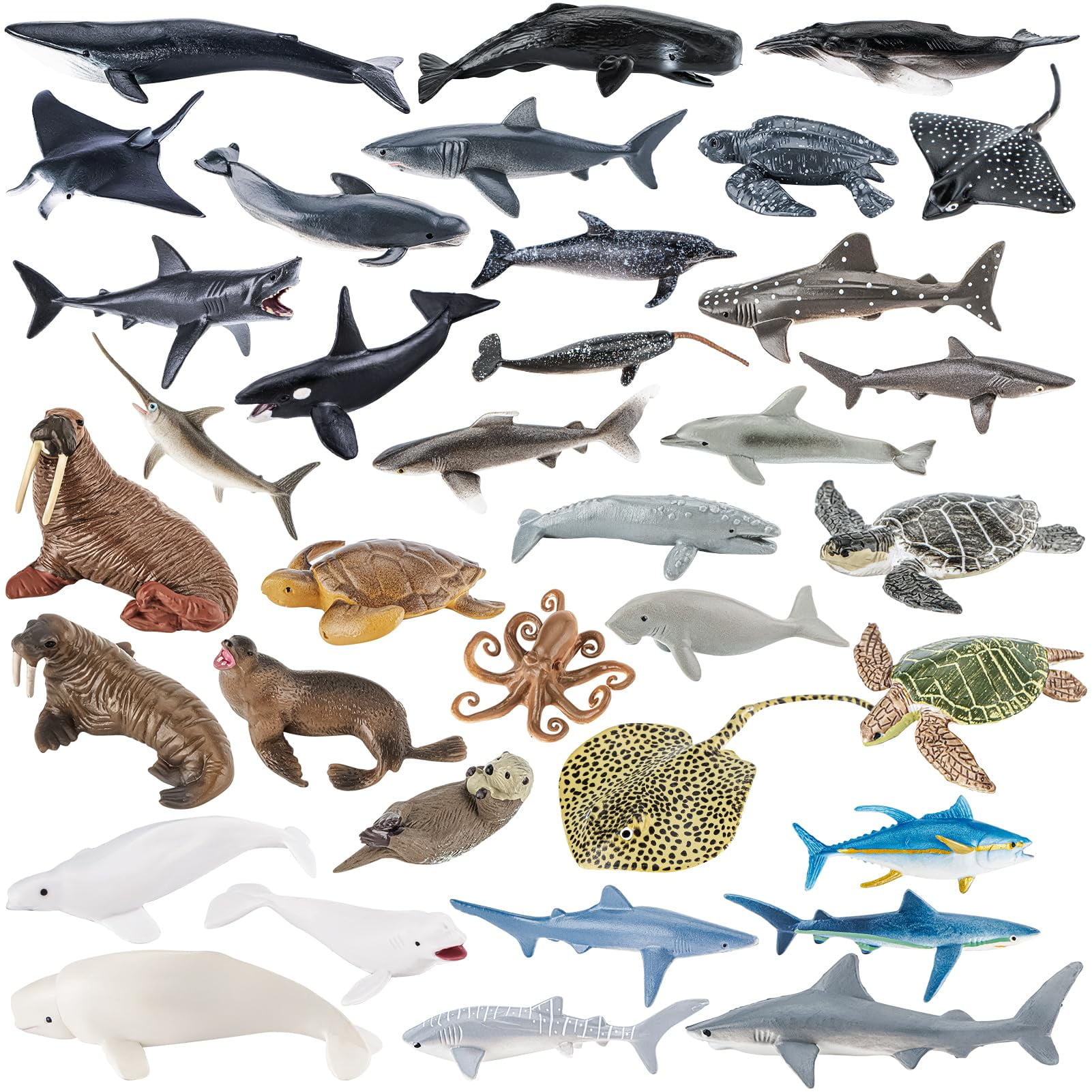 36PCS Sea Animal Toys with Shark, Whale, Octopus & Other Ocean Animal FigurinesToys for Kids, Ocean Theme Cake Toppers Party Favors Birthday Gift for Boys Girls
