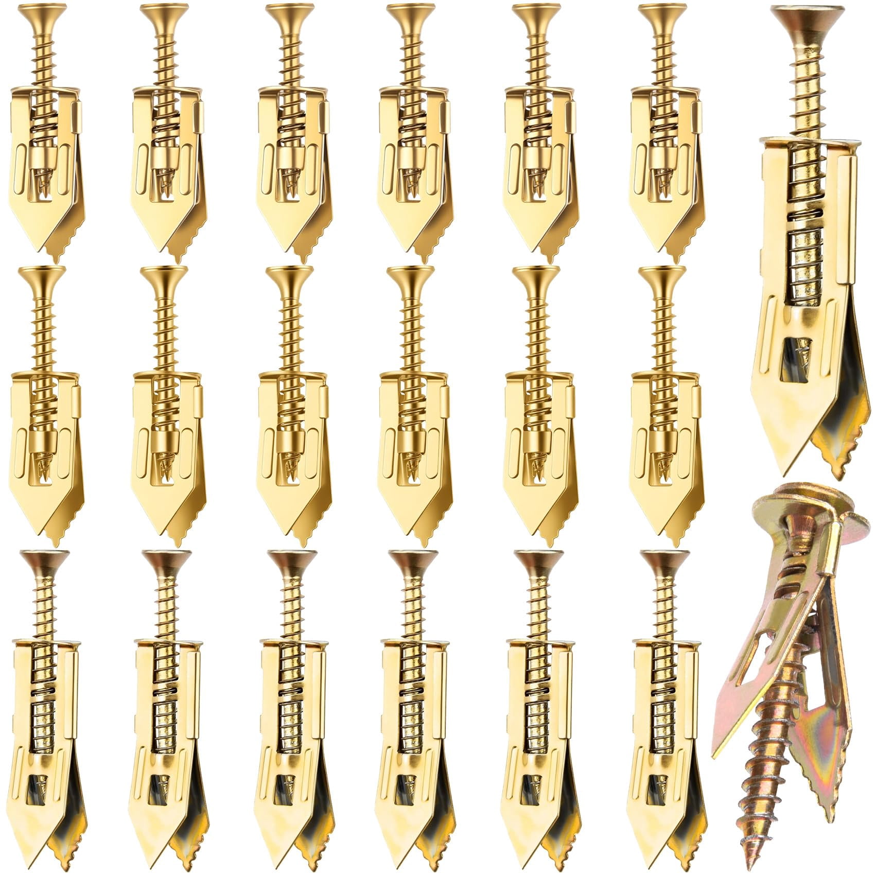36PCS Self-Drilling Drywall Anchors, Zinc Plated Steel Screws and Anchors Kit Heavy Duty, No Drill or Holes in Wall, for Garden Statues, Patio Furniture, TV, Shelf Straps, Cabinets - 3 Sizes