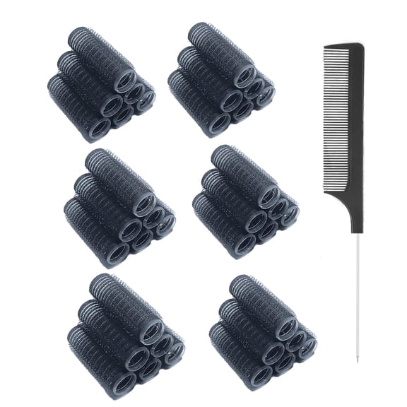 36PCS Self Grip Small Hair Curlers Black Heatless Roller Pro DIY Curly Hairstyle Tools Rat Tail Comb for Women Medium Short Hair(0.6 x 2.4 Inch)