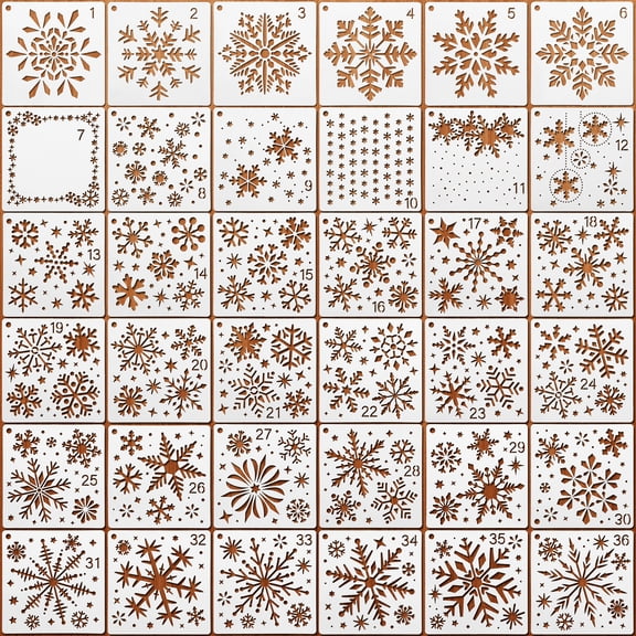 36 Piece Snowflake Painting Stencils 3.93 x 3.93 Inch, Reusable PET Hollow Out Templates for Window Glass, Wood Crafts and Holiday Decor, White