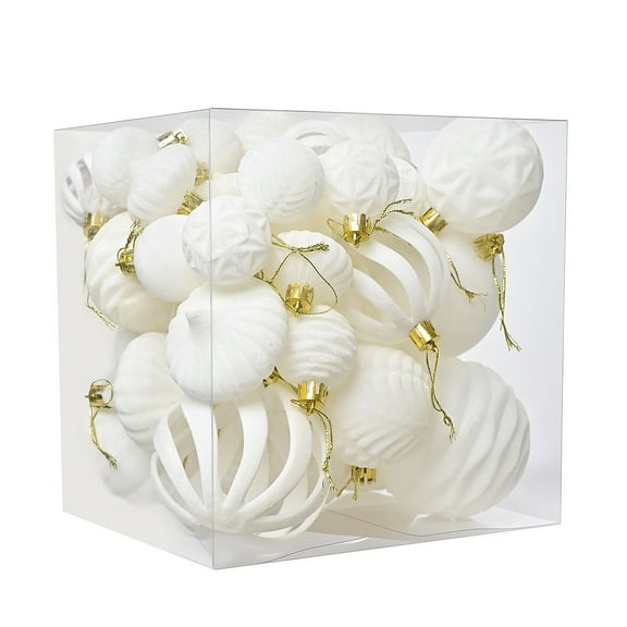 36PCS Special-Shaped White Flocked Velvet Christmas Balls, Shatterproof Plastic Ornaments—Multi-Use for Tree/Garlands/Table Centerpieces, Holiday Christmas Home Decor Essential
