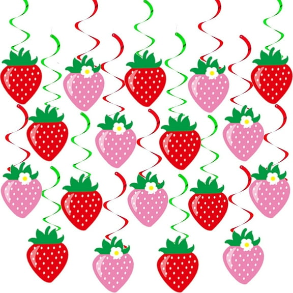 36PCS Strawberry Party Decorations 1st Birthday Party Berry First Birthday Decor Hanging Swirl Strawberry Banner for Strawberry Party Decorations Baby Shower Party Supplies