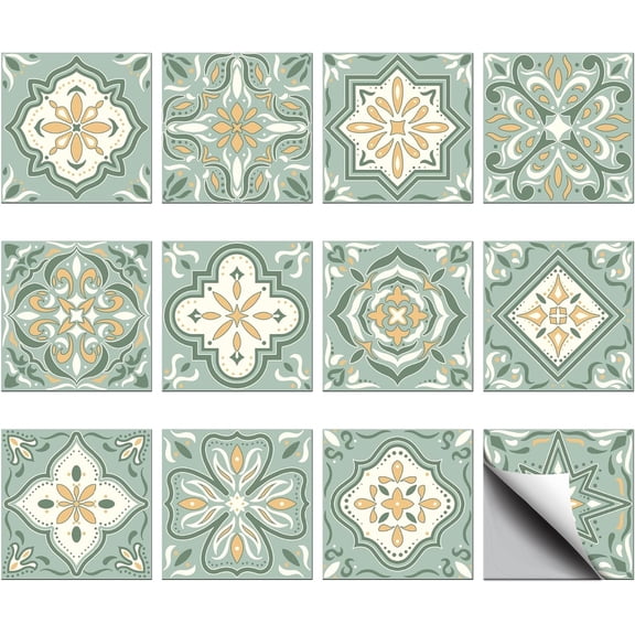 36PCS Tile Stickers 4x4 inch Wall Stickers Waterproof Detachable PVC Wall Tile Stickers Decorative Stickers for DIY Kitchen Washroom Bedroom Wall Table Office Green and Yellow