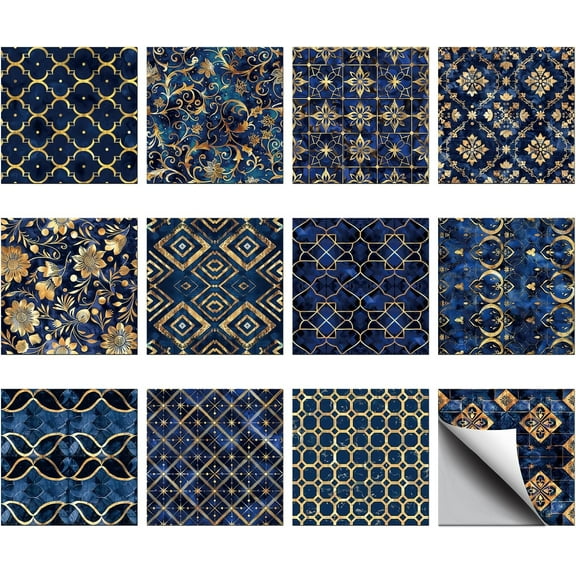 36PCS Tile Stickers Mandala Peel and Stick Wall Tile Stickers Self Adhesive Stick on Tile Waterproof Retro Wall Tiles Decals for Kitchen Bathroom Toilet Living Room Home Decor 4x4 Inches Blue