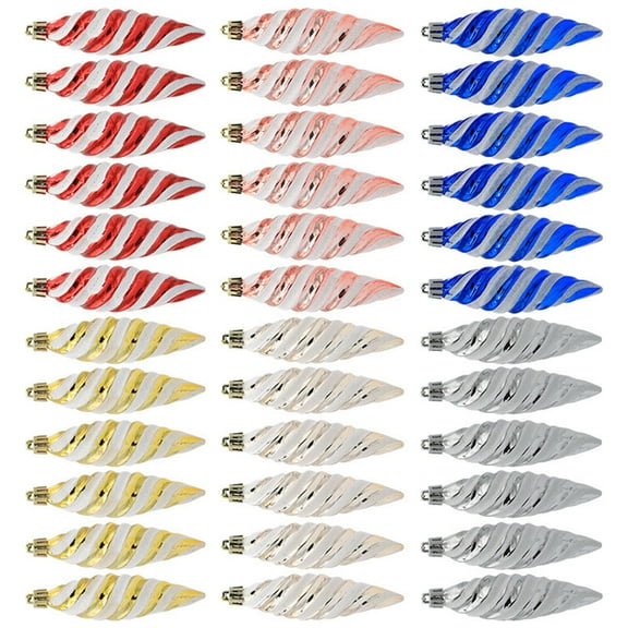 36PCS Twisted Textured Holiday Tree Decorations Christmas Tree Ornaments with String for Christmas Tree