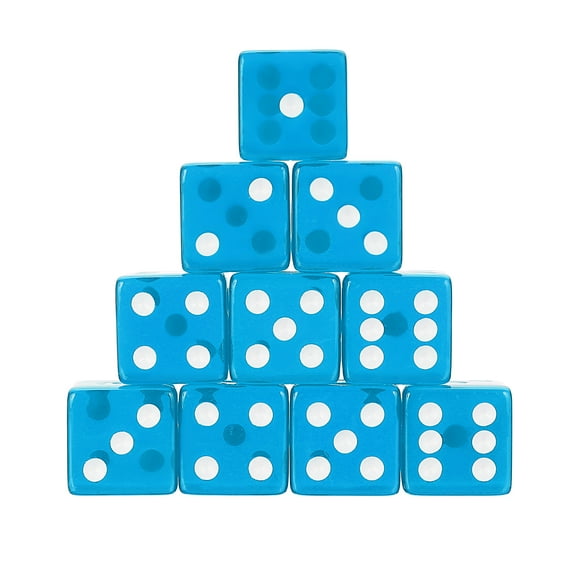 36Pack 19mm/0.75" Acrylic Translucent Rounded Edge D6 Dice, Light Blue