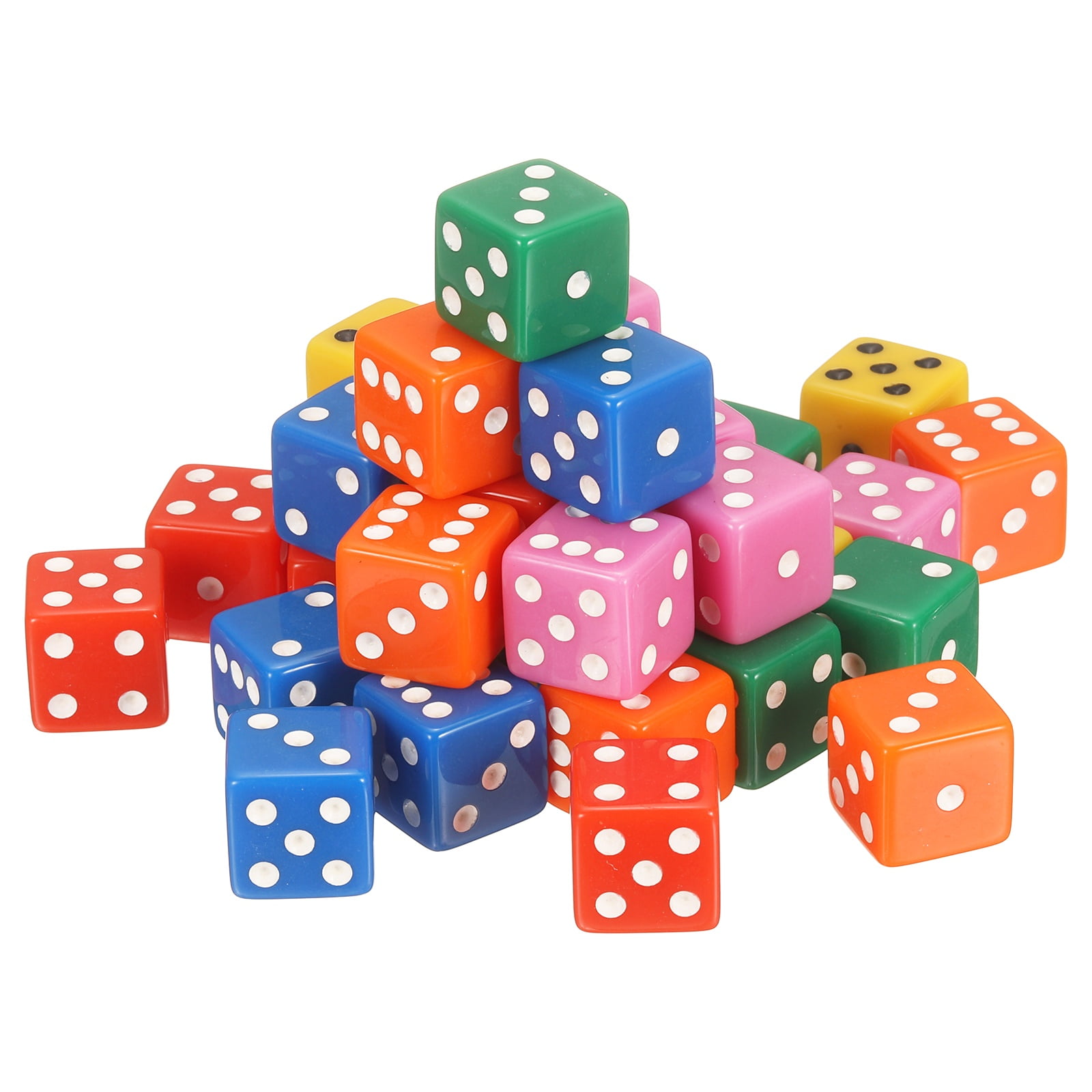 36Pack 6 Sided Acrylic Dice, 19mm/0.75" Large D6 Opaque Game Dice Bulk for Table Board Games Birthday Theme Party Fun Supply, Blue/Red/Yellow/Green/Orange/Pink