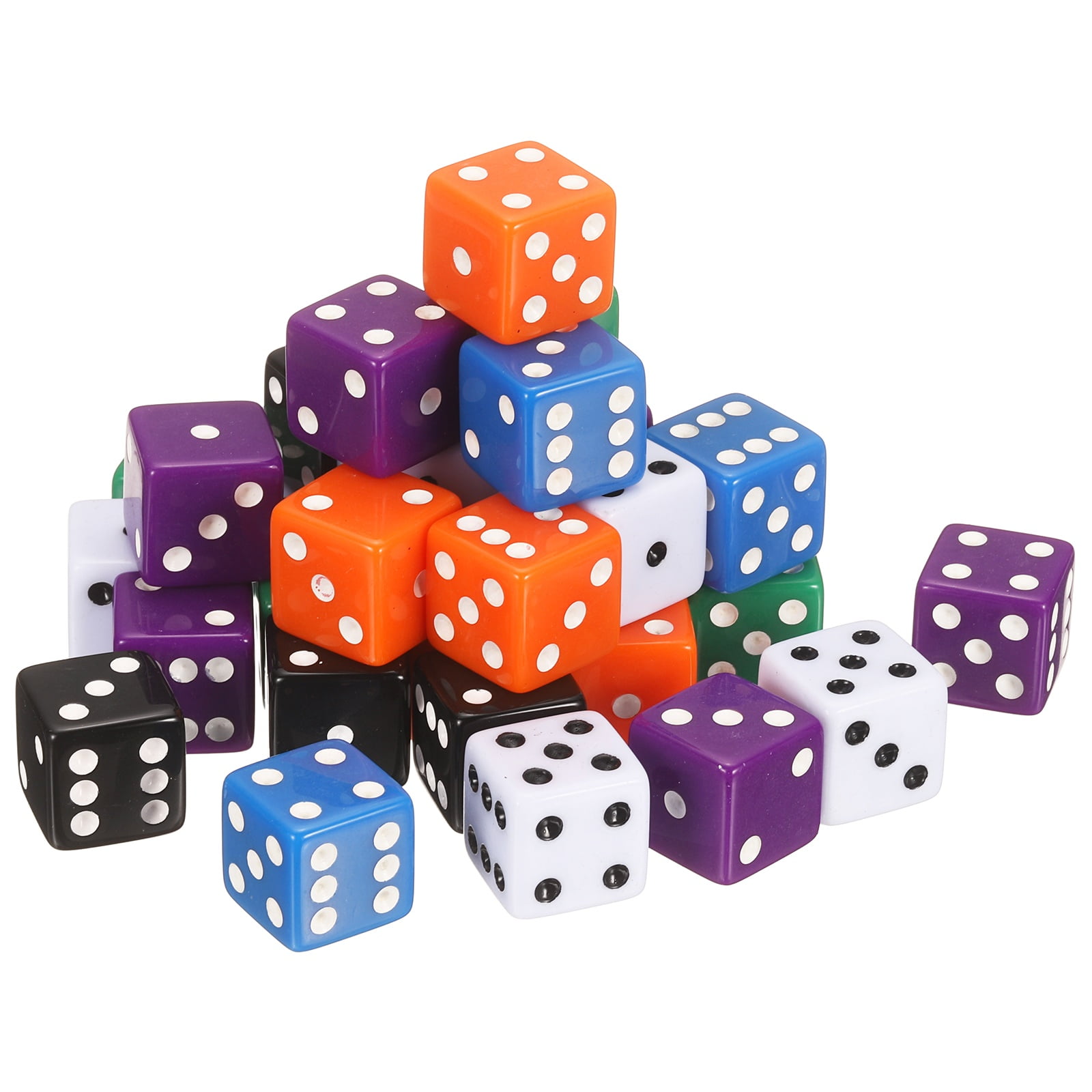 36Pack 6 Sided Acrylic Dice, 19mm/0.75" Large D6 Opaque Game Dice Bulk for Table Board Games Birthday Theme Party Fun Supply, Green/Orange/White/Black/Purple/Blue