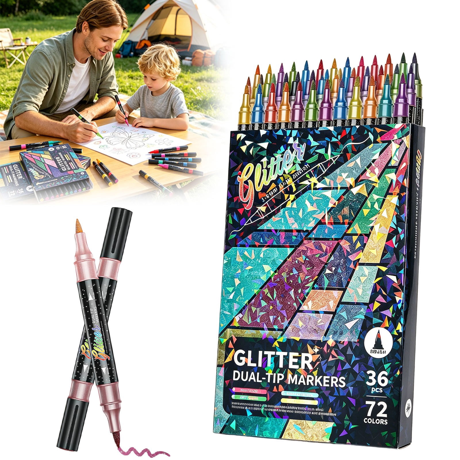 36Pc Glitter Dual Tip Markers, Sparkle Metallic Glitter Marker
