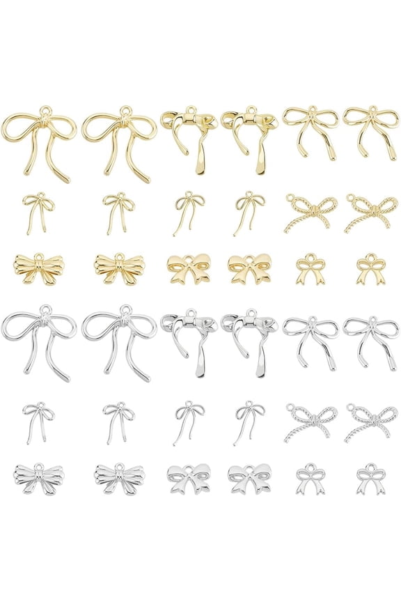 36Pcs 18 Colors Bowknot Charms Golden Platinum Metal Charms for Jewelry Making Bulk Mini 3D Tie Dangle Pendants Ornaments for DIY Resin Casting Bracelets Earrings Necklaces Keychain Colorful
