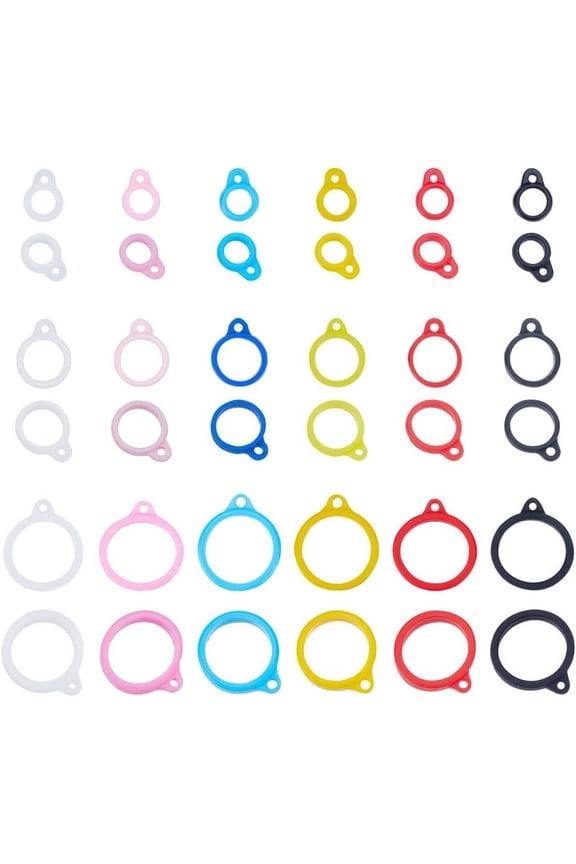 36Pcs 18 Style Silicone Pendant for Electronic stylus & Lighter Making Ring Mixed Color 16~29x12~24.5x6~7mm Hole: 2.5~3mm Inner Diameter: 8~20.5mm 2pcs/style