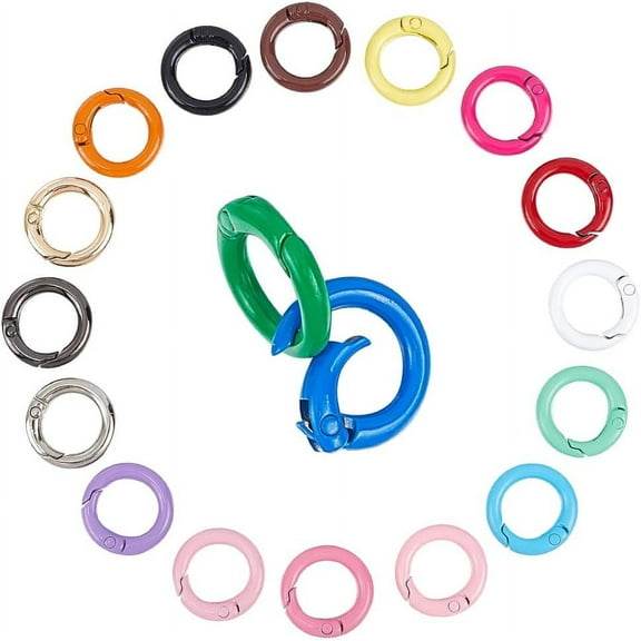 36Pcs 18 Styles Spring O Rings 20mm Small Round Snap Clip Spring Gate Rings Alloy Key Clasps for Keychains Bag Purse Handbag Collars Bags DIY Craft Jewelry Making for diy