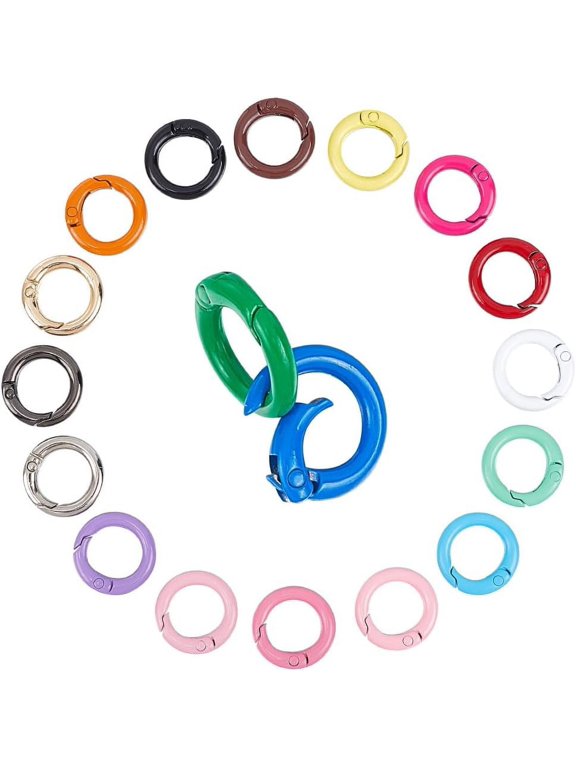 36Pcs 18 Styles Spring O Rings 20mm Small Round Snap Clip Spring Gate Rings Alloy Key Clasps for Keychains Bag Purse Handbag Collars Bags DIY Craft Jewelry Making for diy