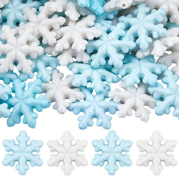 36Pcs 2 Colors Luminous Opaque Acrylic Beads Snowflake Glow in the Dark Mixed Color 30x27.5x8mm Hole: 1.8mm 18pcs/color