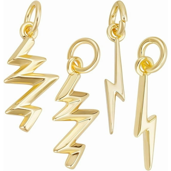 36Pcs 2 Styles Brass Pendants Lightning Charms with Jump Ring Cadmium Free & Lead Free Real 18K Gold Plated 14.5x2.5x2mm Hole: 3mm