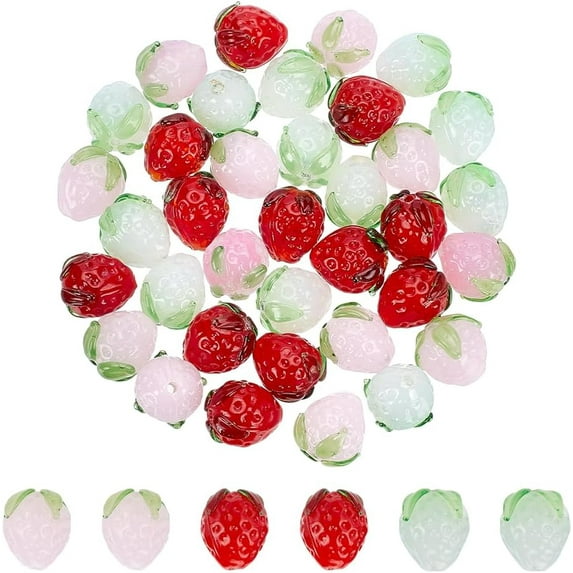 36Pcs 3 Colors Handmade Lampwork Beads Strawberry Mixed Color 15x15x15mm Hole: 1.6mm 12pcs/color