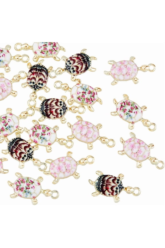36Pcs 3 Colors Light Gold Turtle Charms Enamel Flower Pendants Sea Animal Pendants Charms Alloy 3D Tortoise Creature Charms for DIY Necklaces Earrings Bracelets Jewelry Making