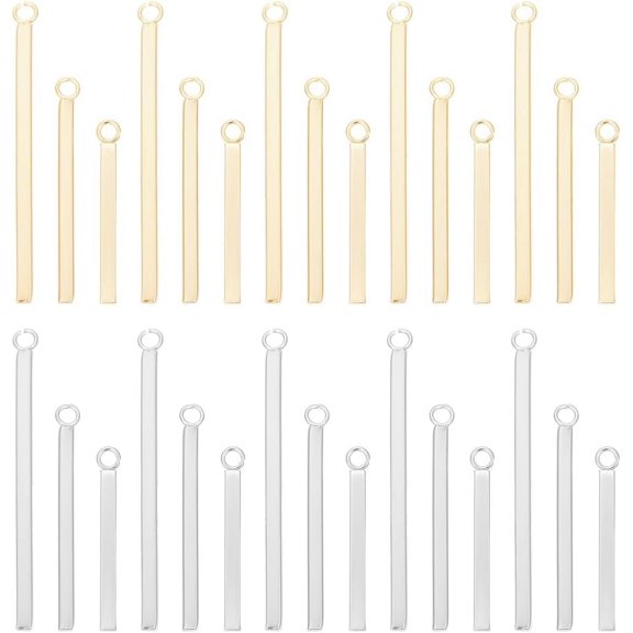 36Pcs 3 Sizes 2 Colors Stainless Steel Long Bar Shape Pendants Long Vertical Cubic Drop Dangle Earring Metal Smooth Pendants for Jewelry Making for DIY