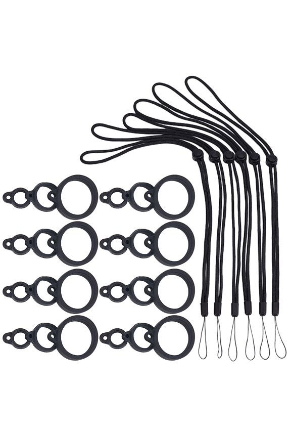 36Pcs 3 Style Silicone Rings with 6Pcs Polyester Necklace Lanyard Anti-Loss Pendant Holder for Pen Phone Badge Holder Black 470~530mm