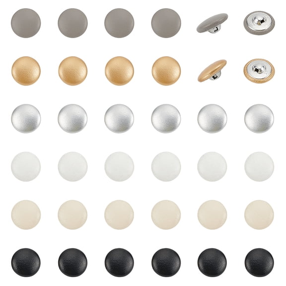 36Pcs 6 Colors Aluminum Snap Buttons Covered by Imitation Leathers Flat Round Mixed Color 25x9.5mm Hole: 3x2mm 6pcs/color