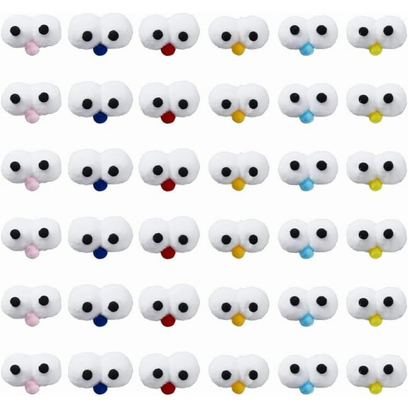 36Pcs 6 Colors DIY Craft Cartoon Movable Eye High-Elastic Pom Pom Ball Shoes Decoration Cartoon Fibre Ball Multicolored Large Pompoms for Clip Socks Hat Accessories 40x59x35mm Mixed Color