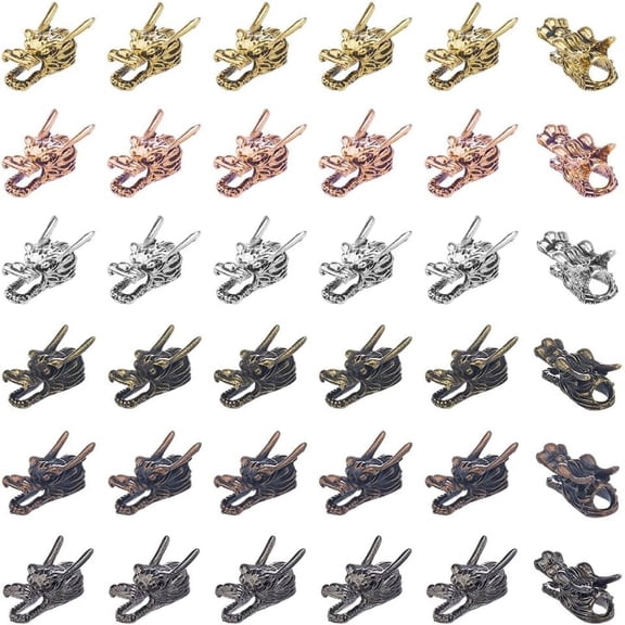 36Pcs 6 Colors Dragon Head Loose Spacer Beads Mixed Color