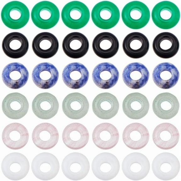 36Pcs 6 Colors Large Hole Stone Beads 10mm Natural Gemstone Beads Rondelle European Loose Beads Donut Stone Beads for DIY Earring Braiding Hair Cotton Weaving Crafts