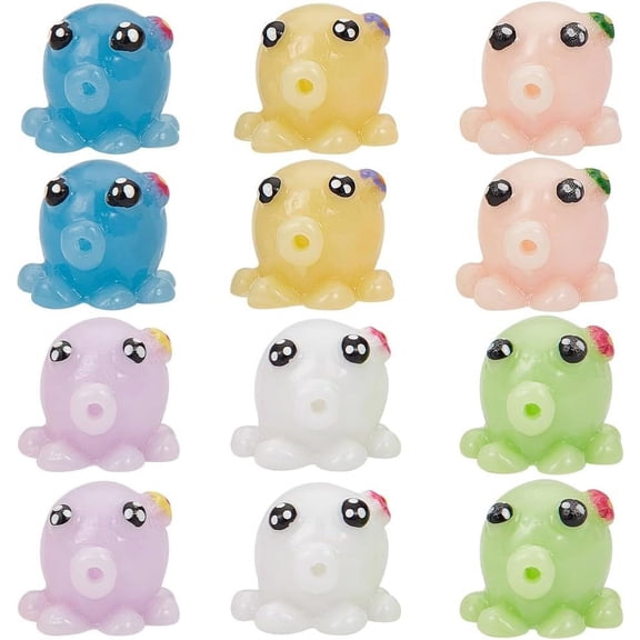 36Pcs 6 Colors Mini Resin Octopus Ornaments Micro Landscape Display Decorations Mixed Color 14x12mm 6pcs/color