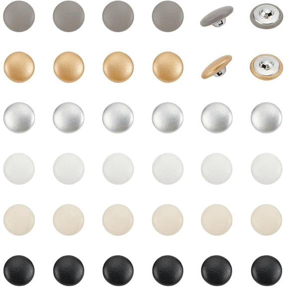 36Pcs 6 Colors PU Leather Covered Buttons 0.98 Inch Leather Metal Sewing Shank Button Round Buttons with Metal Shank Round Buttons for Dress Coat Jeans Sofa Decoration DIY Handicraft Mixed Color