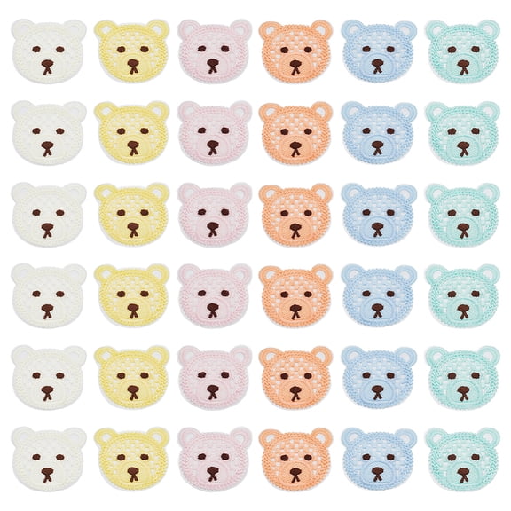 36Pcs 6 Colors Polyester Sew On Patches Cloth Appliques Bear Mixed Color 50x60mm 6pcs/color for DIY