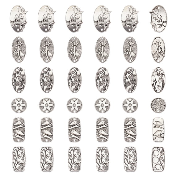 36Pcs 6 Style DIY Bracelet Jewelry Making Findings Kits Including Tibetan Style Zinc Alloy Connector Charms Multi-Strand Links