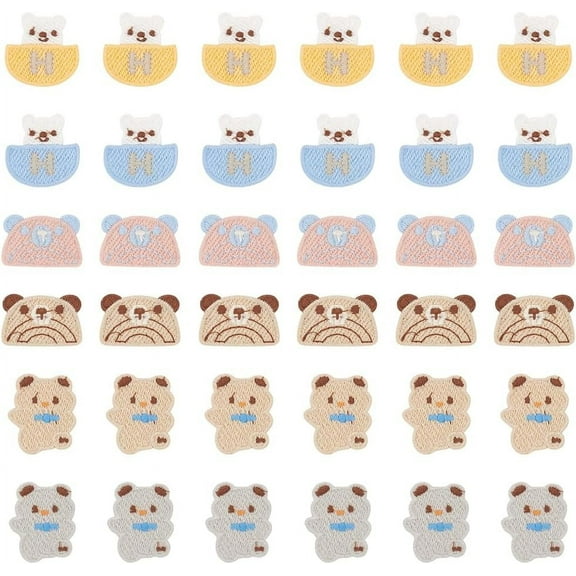36Pcs 6 Styles Little Bear Crochet Knitted Cloth Patch Sew on Patches Cloth Appliques Handmade Lovely Little Animals Garment Sewing Accessories DIY Project Crafts Embroidery Gifts colorful