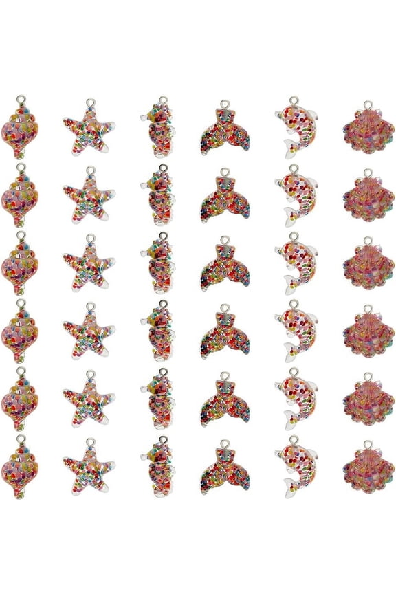 36Pcs 6 Styles Marine Charms Sequins Acrylic Starfish Charms Fish Tail Charms Dolphin Sea Horse Shell Shape Charms