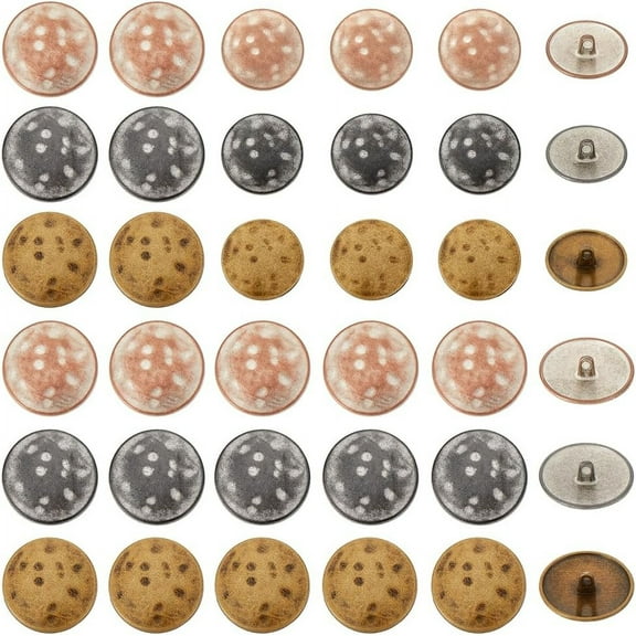 36Pcs 6 Styles Nostalgic Metal Shank Buttons 2mm Hole Zinc Alloy Shank Buttons 1-Hole Flat Round Metal Buttons 22mm 25mm Vintage Antique Button for Blazer Suits Uniform Jacket