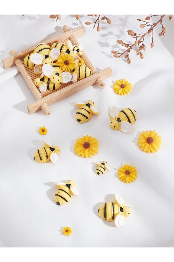 36Pcs 6 Styles Plastic & Resin Cabochons Mixed Shapes Resin Pendant Decoration Charms Sunflowers Pendants for Women Elegant Gifts Personalized Jewelry 8~25x8~26x2.5~9mm