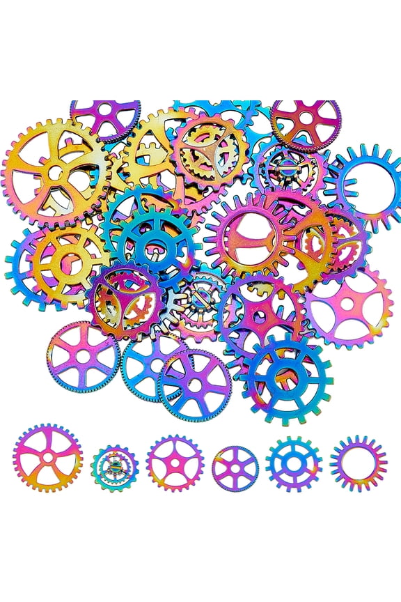 36Pcs 6 Styles Steampunk Charms Clock Watch Connector Charms Gear Link Charms Alloy Connector Pendants Rainbow Gear Cogs Charms Hollow Wheel Charms