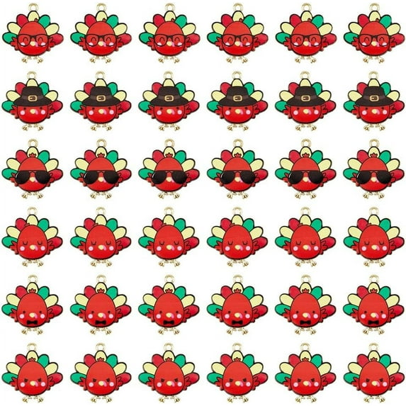 36Pcs 6 Styles Turkey Charms Alloy Enamel Turkey Pendants Light Gold Red Cartoon Animals Charms DIY Autumn Fall Charms for Thanksgiving Gifts Jewelry Crafting Hole: 2mm DIY