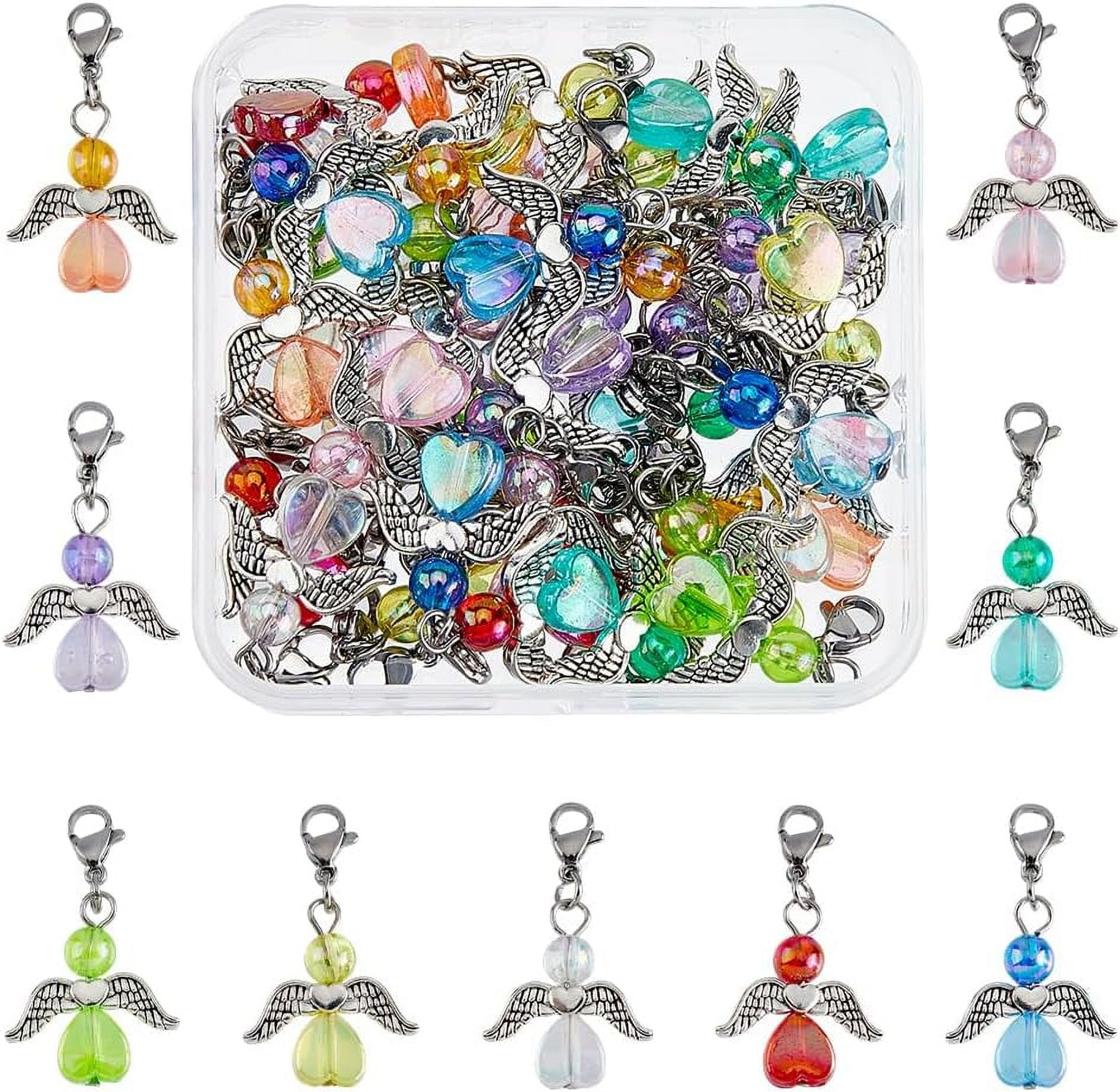 36Pcs 9 Colors Angel Wing Clip on Charms Colorful Acrylic Beads Charm