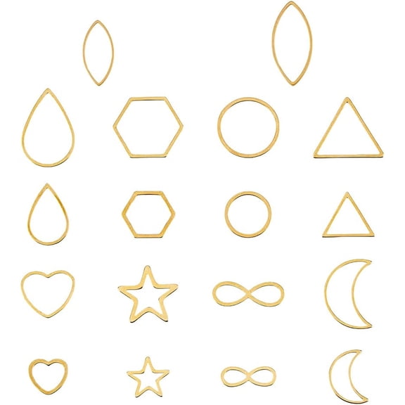 36Pcs 9 Style Stainless Steel Linking Rings Golden Blank Frame Hollow Pendants Open Bezel Linking Ring Jewelry Connector Links for Women Jewelry Making DIY