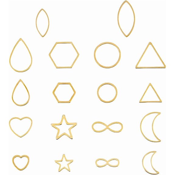 36Pcs 9 Style Stainless Steel Linking Rings Golden Blank Frame Hollow Pendants Open Bezel Linking Ring Jewelry Connector Links for Women Jewelry Making Golden