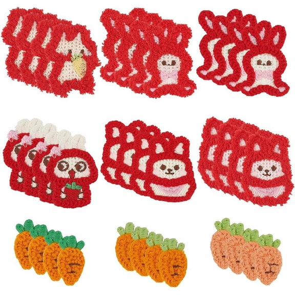 36Pcs 9 Styles Easter Theme Crochet Knitted Patch Cute Rabbit & Carrot Knitted Appliques Knitted Handmade Sewing on Applique Repair Decorative Crochet Patch for Clothes Bag Hat