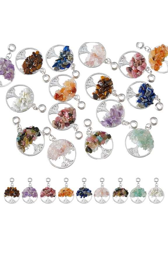 36Pcs 9 Styles Mixed European Dangle Charms Alloy Tree of Life Large Hole Pendant Silver 29x25.5mm 4pcs/style