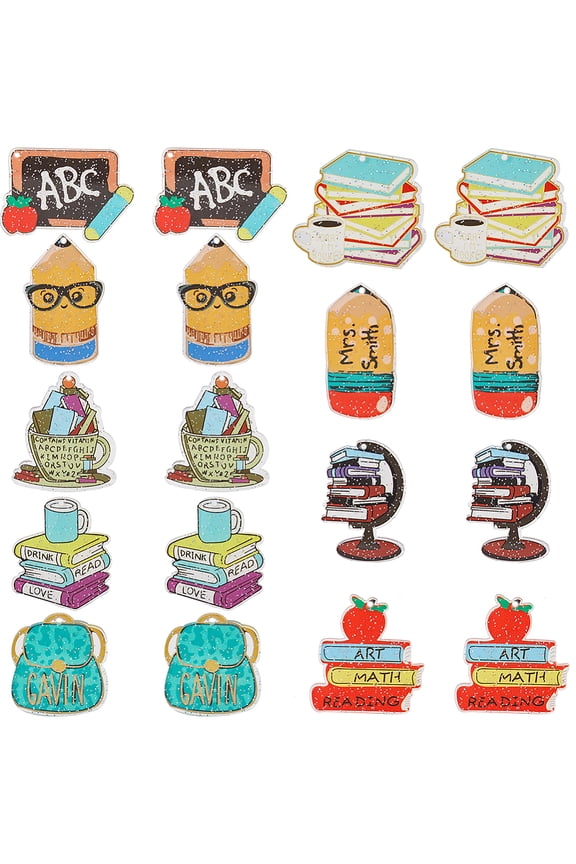 36Pcs 9 Styles Teacher's Day Charms School Class Charm Acrylic Colorful Graduation Students Pencil Book Pendants Charm