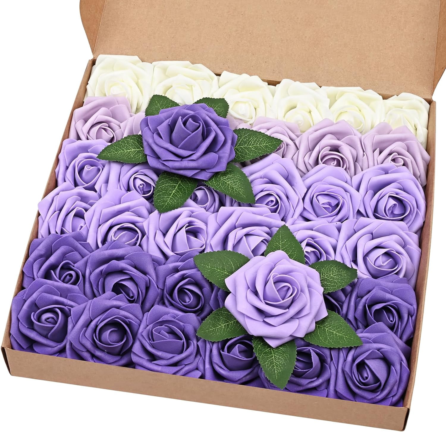 Diy Gradient Roses 36Pcs Artificial Flowers Fake Roses with Stems, Gradient Purple Boxed ...