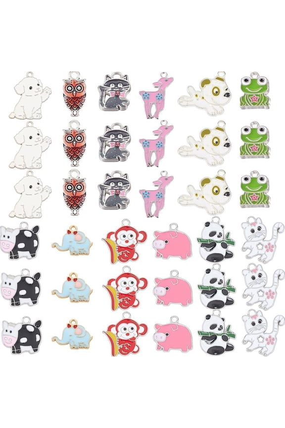 36Pcs Assorted Enamel Charms Gold Plated Animal Cat Panda Cow Dog Charms Pendants for Jewelry Making Necklace Earrings Bracelet Craft Findings colorful