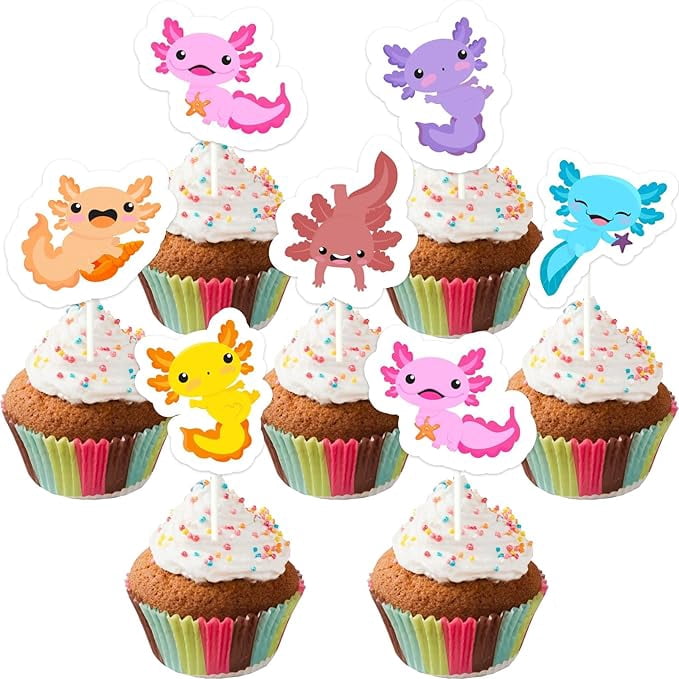 36Pcs Axolotl Cupcake Toppers, Cartoon Salamander Cupcake Picks for ...