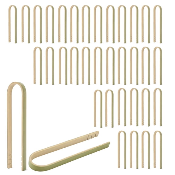 36Pcs Bamboo Serving Tongs, Disposable Wooden Tongs for Charcuterie Boards, Cheese Platters, Party Snacks, Appetizers, Buffets, Picnics, Presentation, Green