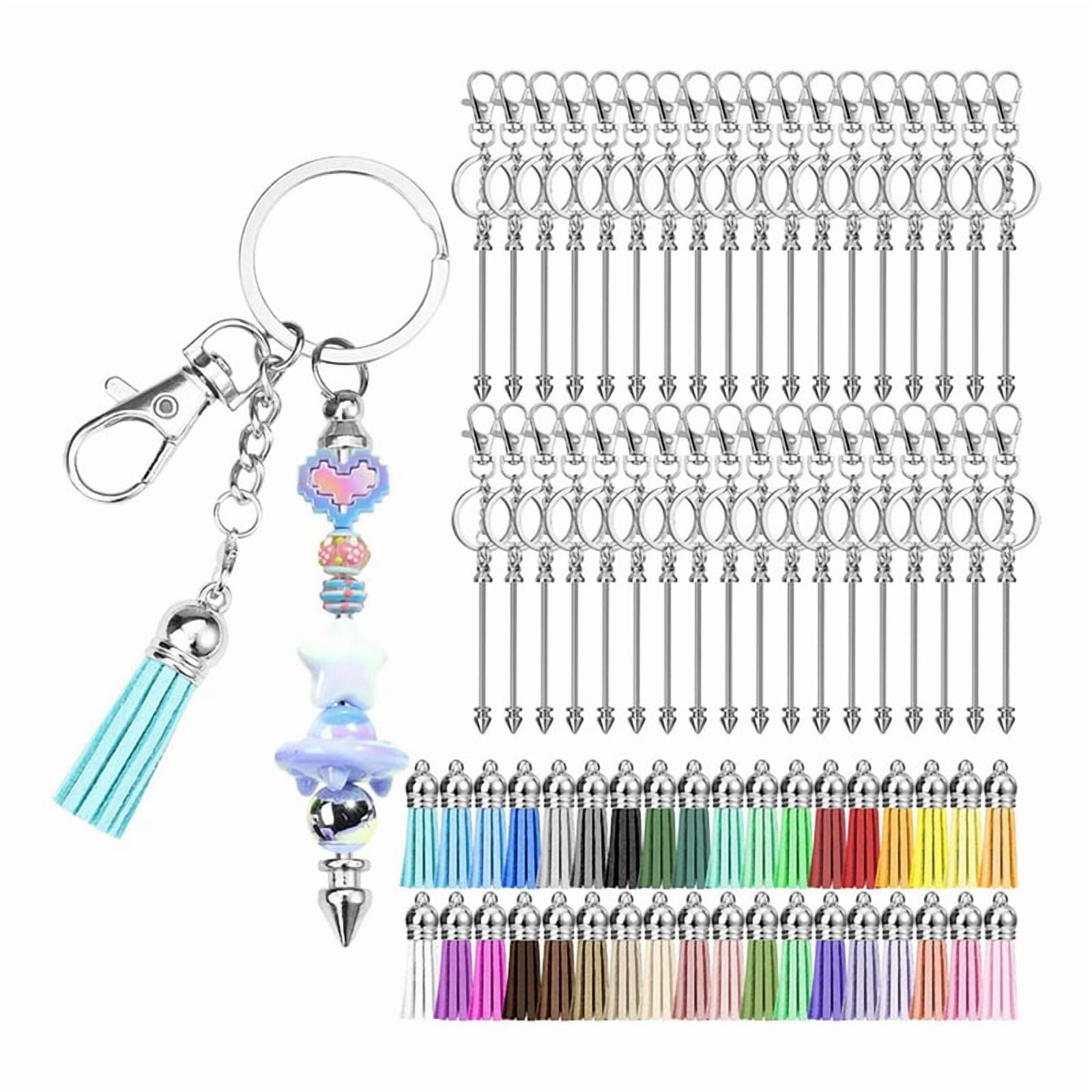 36Pcs Beadable Keychains Bars,Silver Beadable Keychain Bars Bulk Blank,Keychain Making Kit for DIY Crafts Women Men Gift